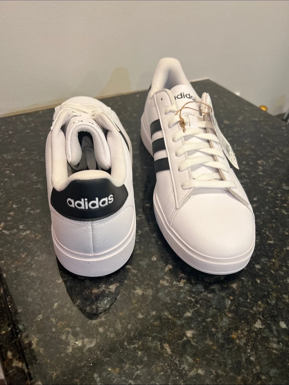 New adidas Grand Court 2.0 White Sneaker with Black Three-Stripes 11 M
